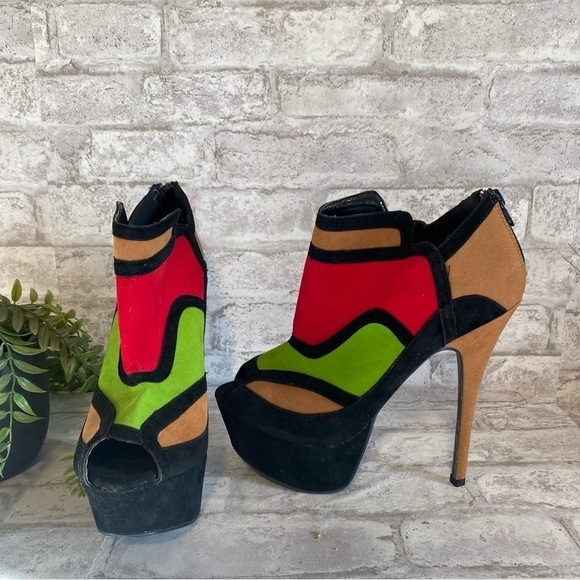 ALBA Andrea Color-block Heels with zipper Red Green Brown‎ Black Womens Size 10 - Picture 2 of 8
